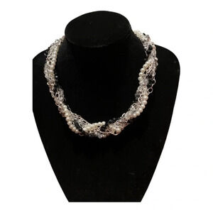 WHITE HOUSE BLACK MARKET Twist Crystal Pearl & Chain Multi-Strand Necklace NWOT